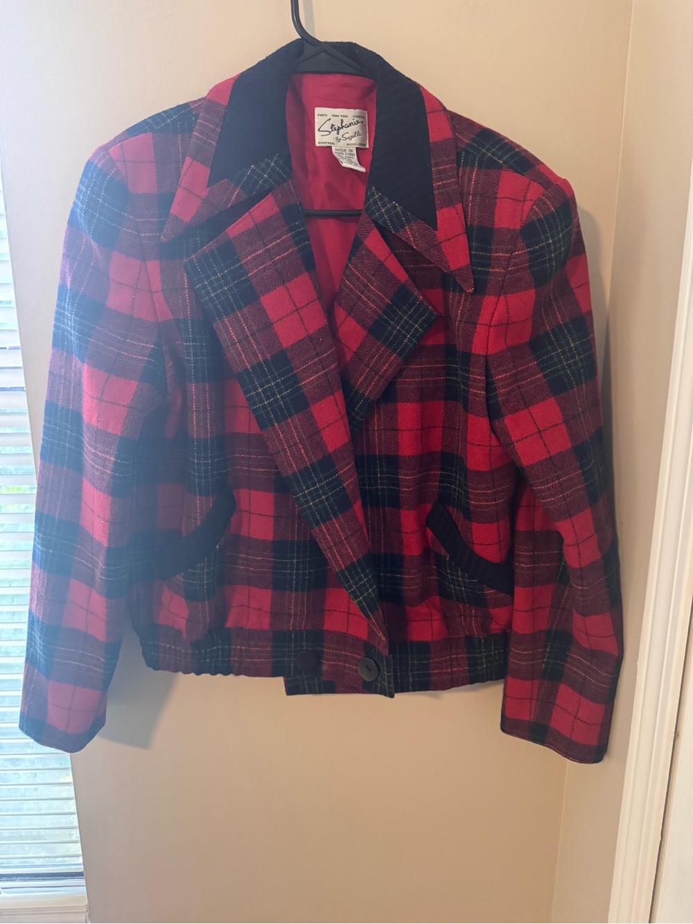 Vintage Stephanie by Suzelle 100% Wool Red Plaid Bomber Jacket 10